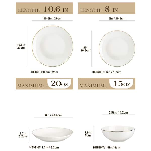 MALACASA Jera 16-Piece White with Gold Trim Bone China Dinnerware Set  (Service for 4) JERA-16-GT - The Home Depot