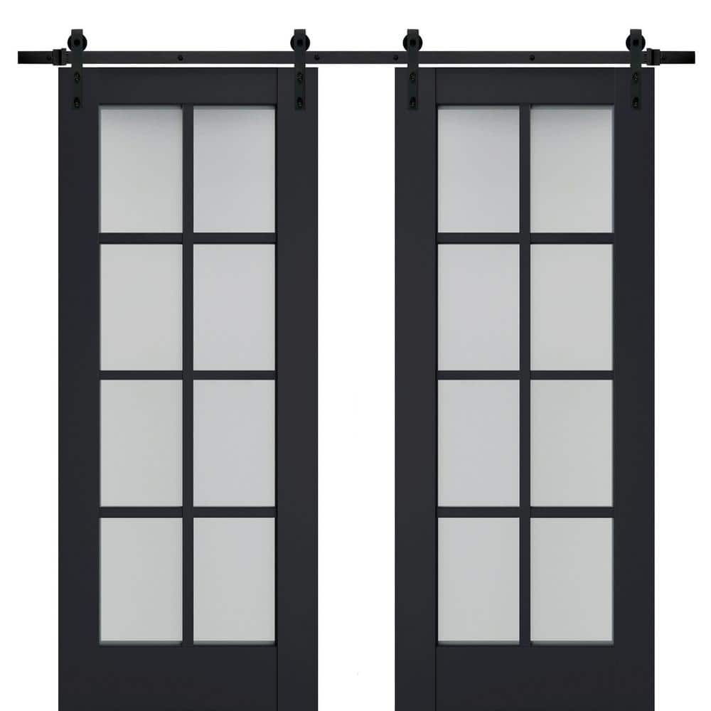 32 in. x 80 in. 2 Panel Frosted Glass Antracite Solid Wood Sliding Barn Door with Hardware Kit price history on PriceWatchPro