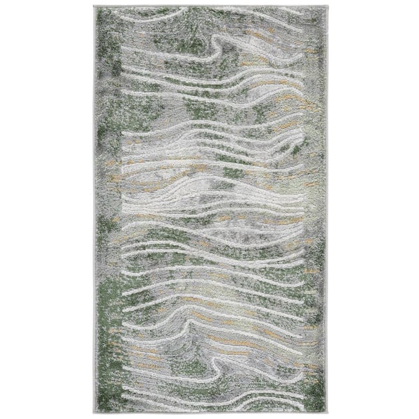 Palma 2 ft. x 4 ft. Beige/Green Border Abstract Area Rug