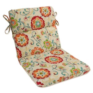 Bright Floral Outdoor/Indoor 21 in. W x 3 in. H Deep Seat, 1-Piece Chair Cushion with Round Corners in Tan Fanfare