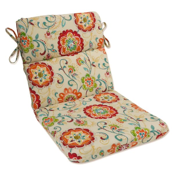 Pillow Perfect Bright Floral Outdoor/Indoor 21 in. W x 3 in. H Deep Seat, 1-Piece Chair Cushion with Round Corners in Tan Fanfare