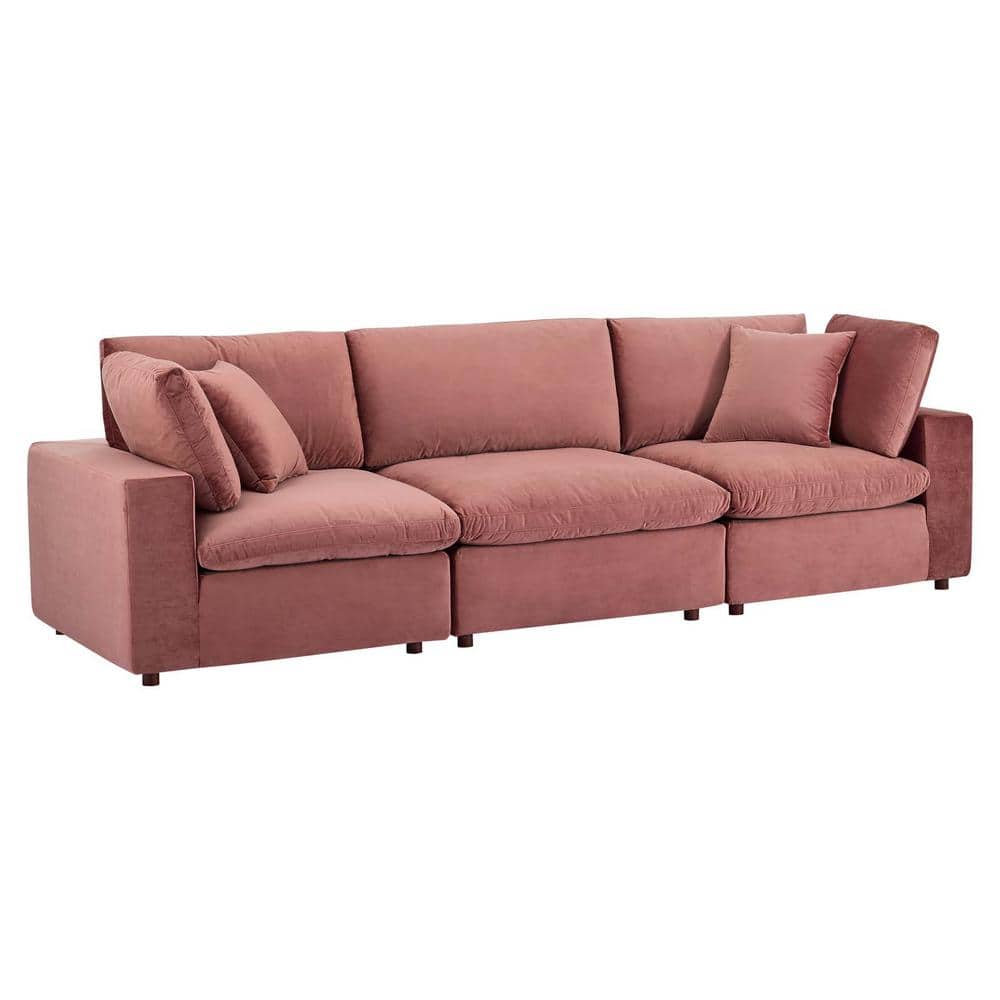 Dusty Rose Velvet Three-Piece Lawson Sofa with Down Fill Cushions