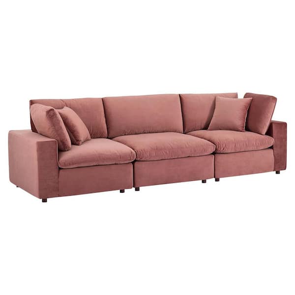 MODWAY Commix 119 in. Dusty Rose Pink Down Filled Overstuffed Performance Velvet 3-Seat Sofa