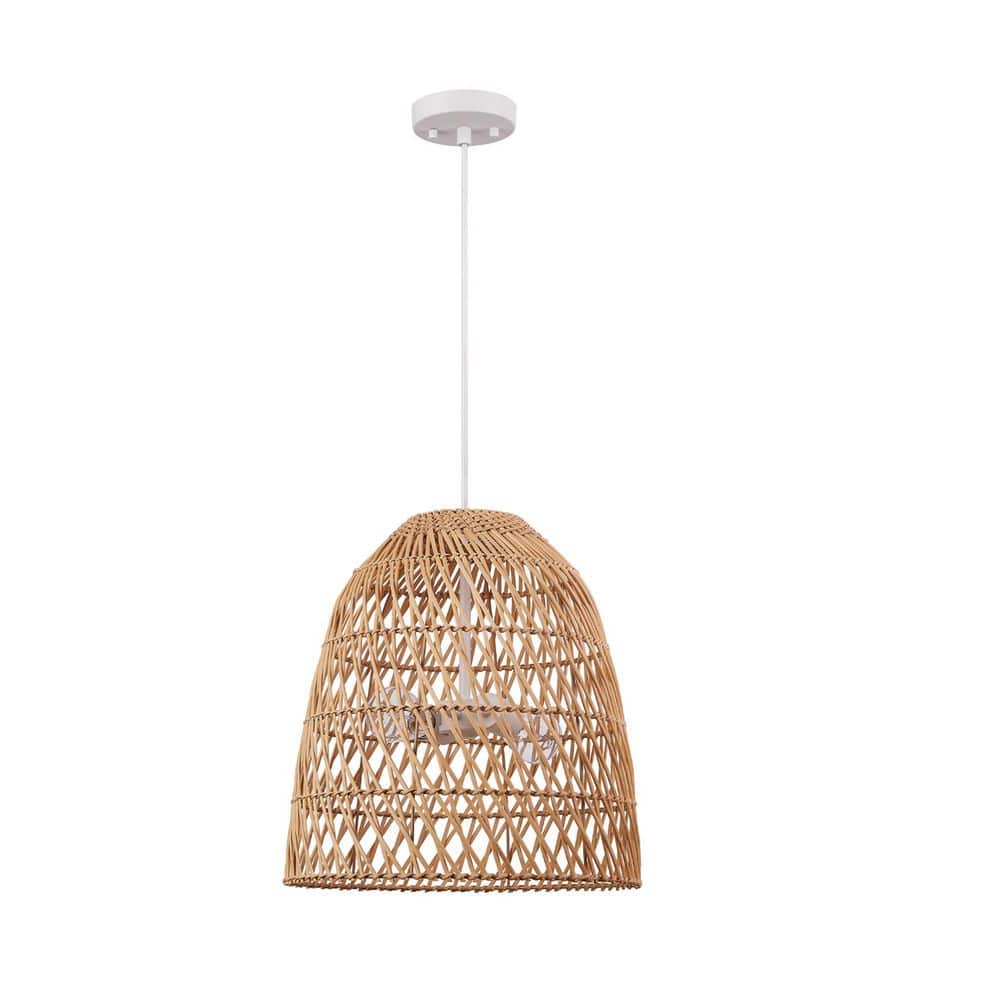 2-Light White Chandelier with Bamboo Shade