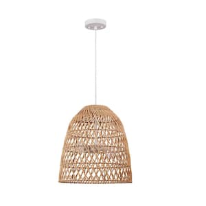 2-Light White Chandelier with Bamboo Shade