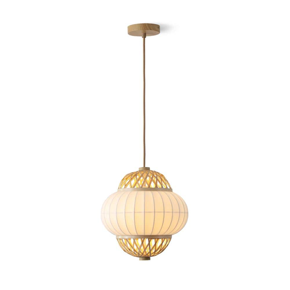 Vidalite Hikari 60-Watt 1-Light Wood Grain and Natural Pendant Light with Woven Bamboo Shade and Bulb Not Included