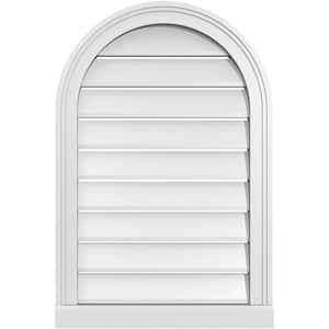 20 in. x 30 in. Round Top Surface Mount PVC Gable Vent: Functional with Brickmould Sill Frame