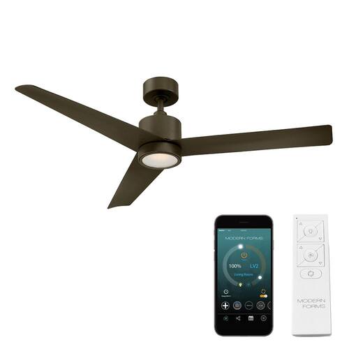 Lotus 54 in. 3-Blade Smart Indoor/Outdoor Bronze Downrod Mount Ceiling Fan w/ 3000K Integrated LED Remote Included Ceiling Fans With Lights