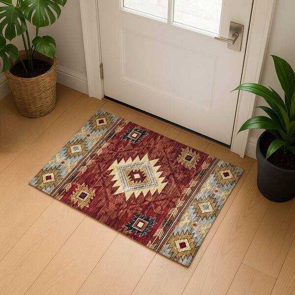 Mayfield Premium Machine Washable Abstract AMF1754 Paprika 2 ft. x 3 ft. Area Rug
