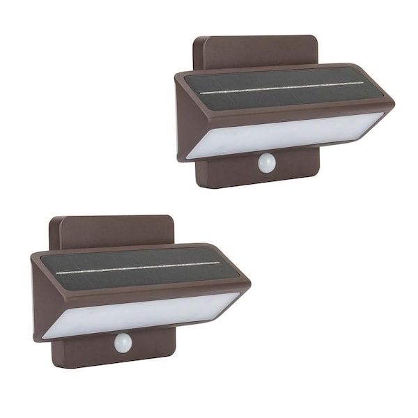 GAMA SONIC Architectural Bronze Outdoor Solar Warm White LED Motion Sensing Security Light with Dual Color Back Accent (2-Pack)