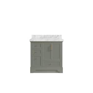 Alys 36 in. W x 22 in. D x 36 in. H Right Offset Sink Bath Vanity in Evergreen with 2 in. Carrara Marble Top