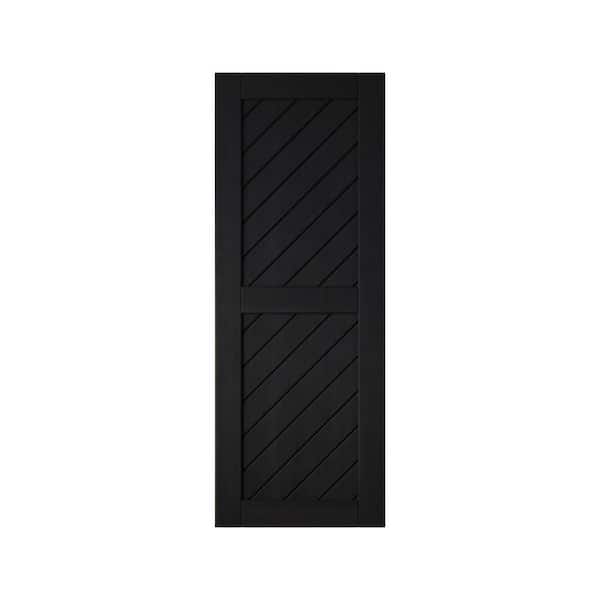 HOMACER XT1 30 in. x 80 in. C-Panel Solid Core Black Slanted Stripe Design Pine Wood Interior Sliding Barn Door Slab