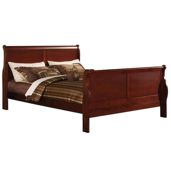 Benjara Brown Wooden Frame King Platform Bed with Sleigh Headboard and Footboard
