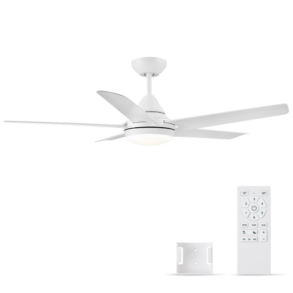 48-inch White Steel Ceiling Fan with Integrated LED Light and Remote Control