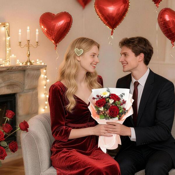 Dracelo 13 in. Red Artificial Everlasting Rose Bouquet-Includes