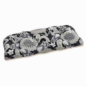 Floral Rectangular Outdoor Bench Cushion in Black