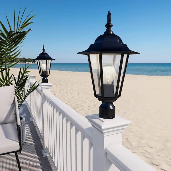 1-Light Black Aluminum Hardwired Outdoor Weather Resistant Post Light Set with No Bulbs Included(2-Pack)