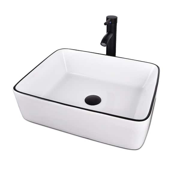 Puluomis White Ceramic Rectangular Vessel Sink with Artistic