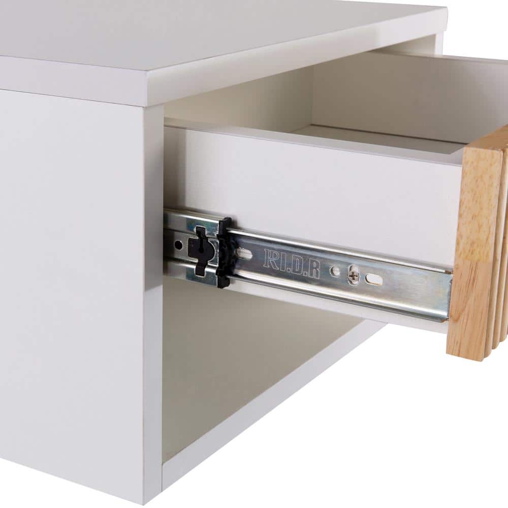 White MDF Floating Nightstand with Rattan Drawer