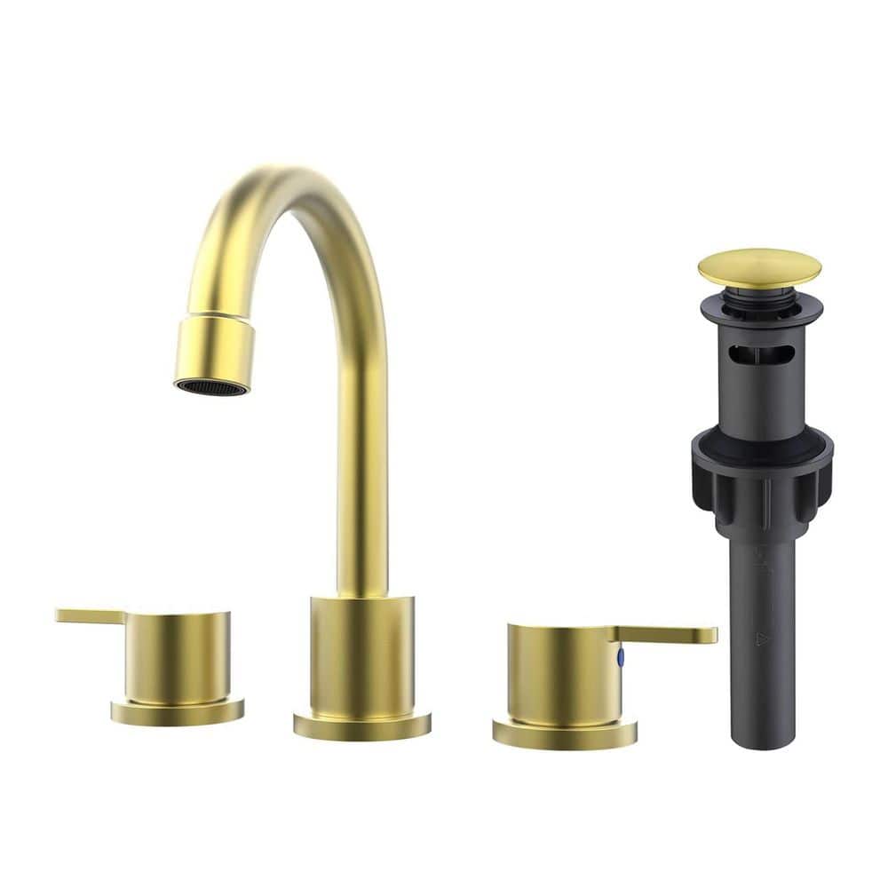8 in. Widespread Double Handle Bathroom Faucet with Drain Assembly 3 Hole Bathroom Basin Taps in Brushed Gold price history on PriceWatchPro