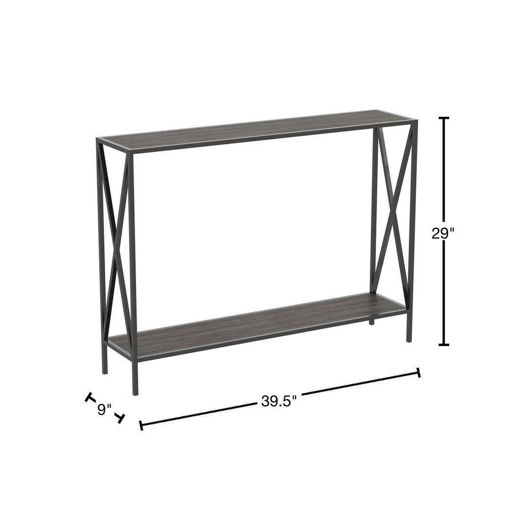 39.5" Black Metal Console Table with Dark Grey Wood Shelf