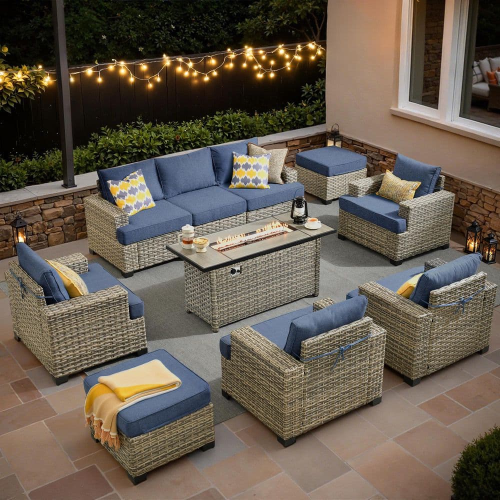 XIZZI Hilarious 10 Pieces Wicker Outdoor Patio 54. in Rectangular