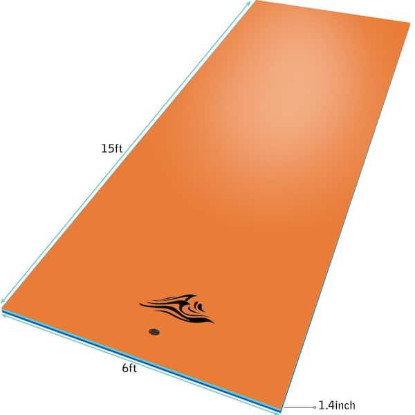 Unbranded WY-23 15 ft. x 6 ft. Orange Vinyl 3-Layer Floating Water Mat Foam Pad with Storage Straps for Adults Outdoor Water Activities - 1