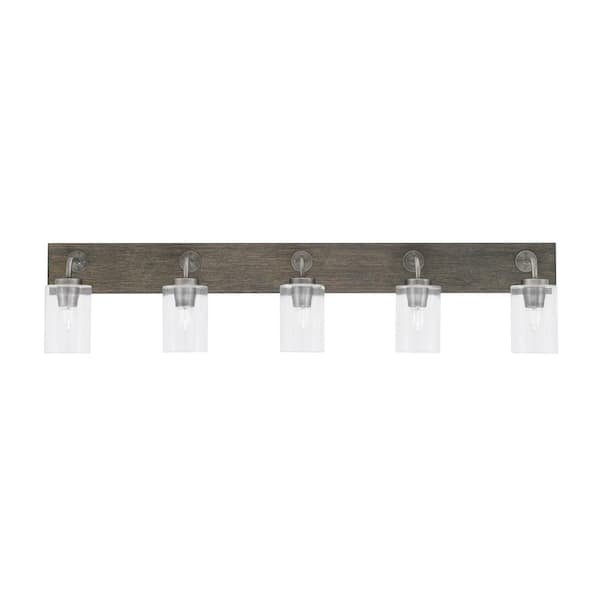 Unbranded Kirby 46.5 in. 5 Light Graphite & Painted Wood-look Vanity Light with 4 in. Clear Bubble Glass Shades No Bulbs Included