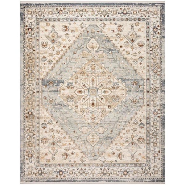 Pardis Blue Taupe 8 ft. x 10 ft. Center medallion Traditional Area Rug