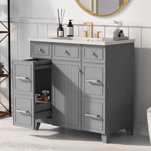 18 in. W x 36 in. D x 34 in. H Freestanding Bath Vanity in Gray with Single White Cultured Marble Top