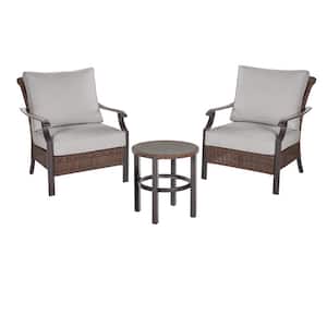 Harper Creek 3-Piece Brown Steel Outdoor Patio Chair Set with CushionGuard Stone Gray Cushions