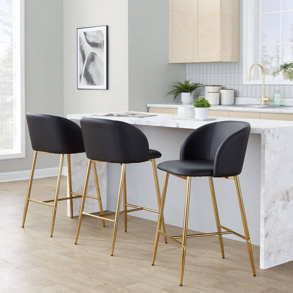 Fran 26 in. Gold Metal and Black Faux Leather Fixed-Height Counter Stool (Set of 2) price history on PriceWatchPro