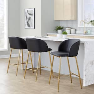 Fran 26 in. Gold Metal and Black Faux Leather Fixed-Height Counter Stool (Set of 2)