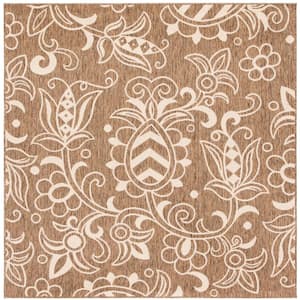 Beach House Brown/Beige 7 ft. x 7 ft. Square Abstract Medallion Indoor/Outdoor Area Rug