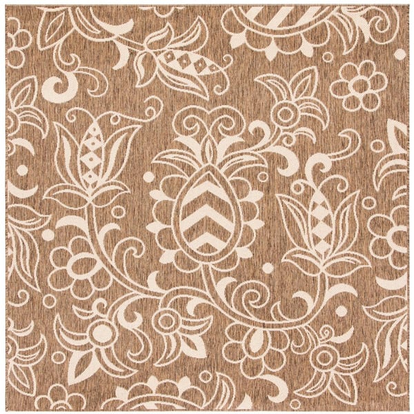 SAFAVIEH Beach House Brown/Beige 7 ft. x 7 ft. Square Abstract Medallion Indoor/Outdoor Area Rug