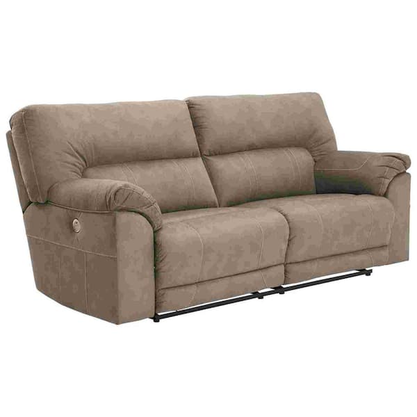 Benjara Gray Fabric Power Recliner Sofa with 2 Seat Recliner