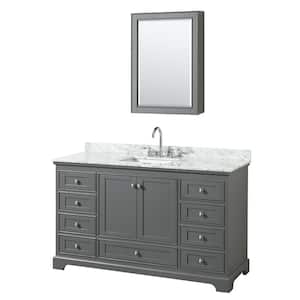 60 in. W x 22 in. D Vanity in Dark Gray with Marble Vanity Top in Carrara White with White Basin and Medicine Cabinet