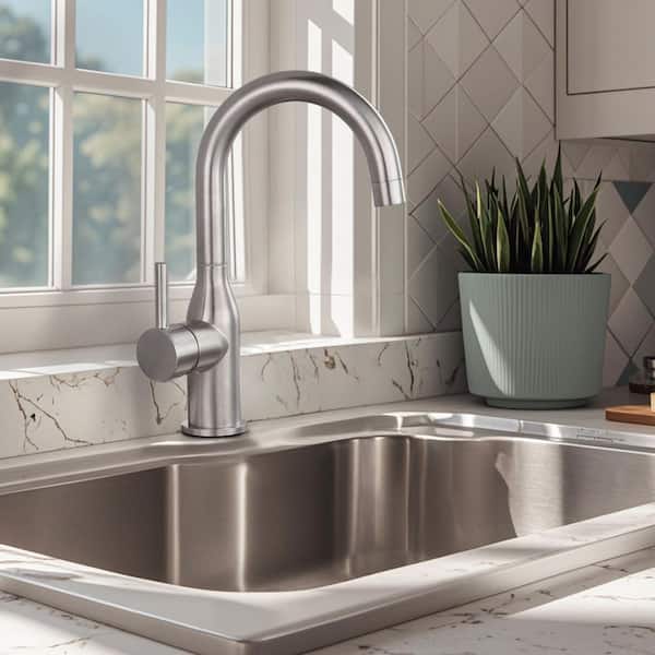 Stainless Steel 1-Hole Single Handle Bar Faucet with Deckplate and Water Supply Lines in Brushed Nickel