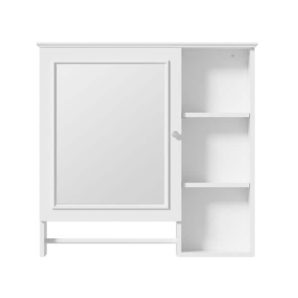 WELLFOR 29 in. W x 28 in. H Rectangular MDF Medicine Cabinet with Mirror, Adjustable Shelves and Built-in Towel Rack in White