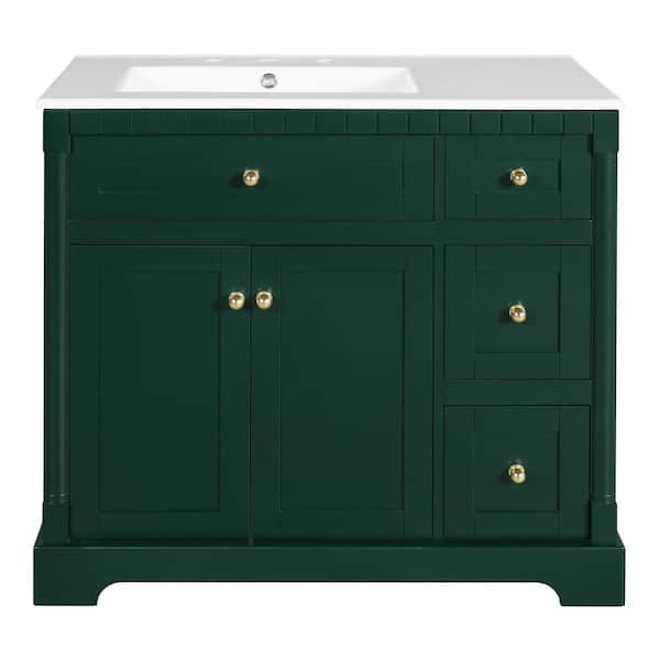 36 in. Freestanding Green Bath Vanity with White Ceramic Top Unassembled