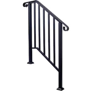 54 in. H x 33 in. W Black Wrought Iron Handrails, Outdoor Stair Railing Kit for 2 Steps or 3 Steps