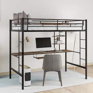 Black Twin Loft Bed with Desk and Shelf, Space Saving Design
