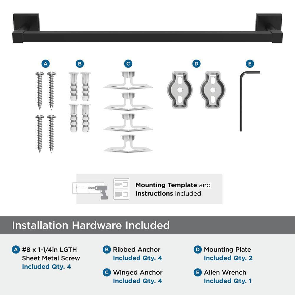 Matte Black 18 Inch Wall Mounted Towel Bar