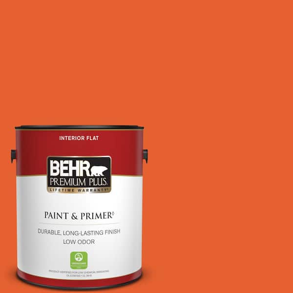 BEHR PREMIUM PLUS 1 gal. #S-G-230 Startling Orange Flat Low Odor Interior Paint & Primer