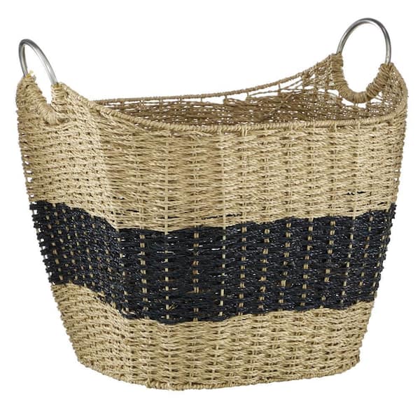 Litton Lane Seagrass Handmade Two Toned Storage Basket with Metal ...