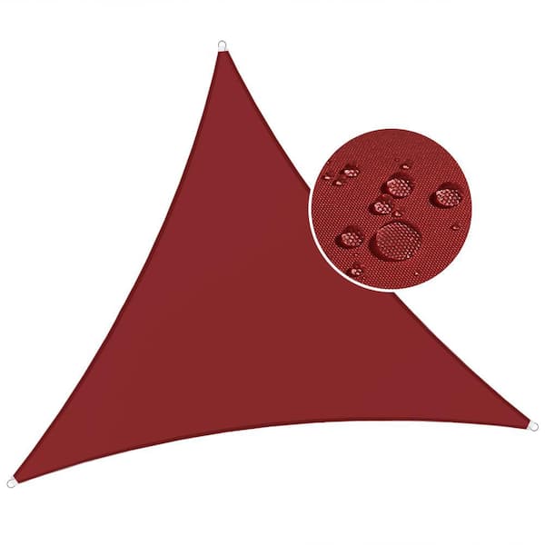 16 ft. x 16 ft. x 16 ft. Waterproof Sun Shade Sail Triangle Canopy Cover UV Blockage for Outdoor Patio Garden(Red)