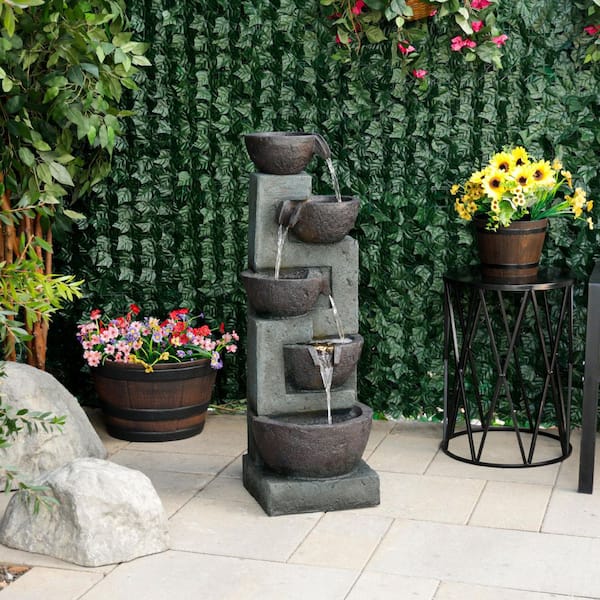 Alpine Corporation 39 in. Tall 5-Tiered Bowls Cascading Waterfall