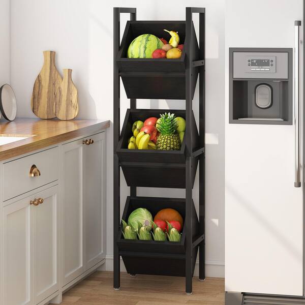 BYBLIGHT 1 Piece 3-Tier Black Fruit Vegetable Storage Basket Stand