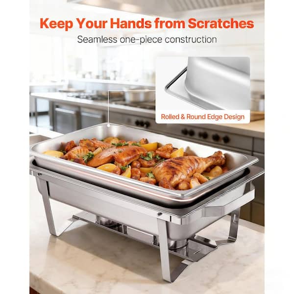 VEVOR 9 Qt. Rectangle Chafing Dish 4-Pack, Stainless Steel, Hollow