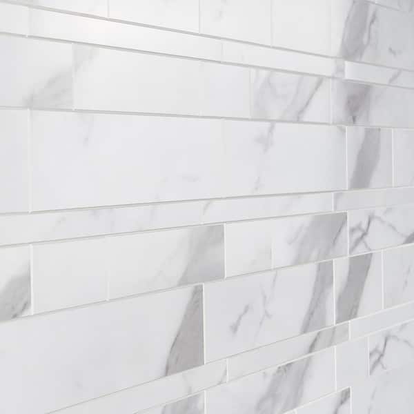 Calacatta Herringbone Seamless Solid Core Peel & Stick Mosaic Tile